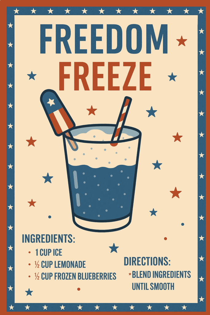 Patriotic mocktail with blueberries, lemonade, and ice for Independence Day celebrations.