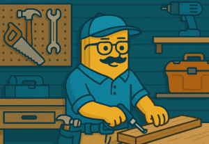 Illustration of a man using a stud finder for woodworking projects.