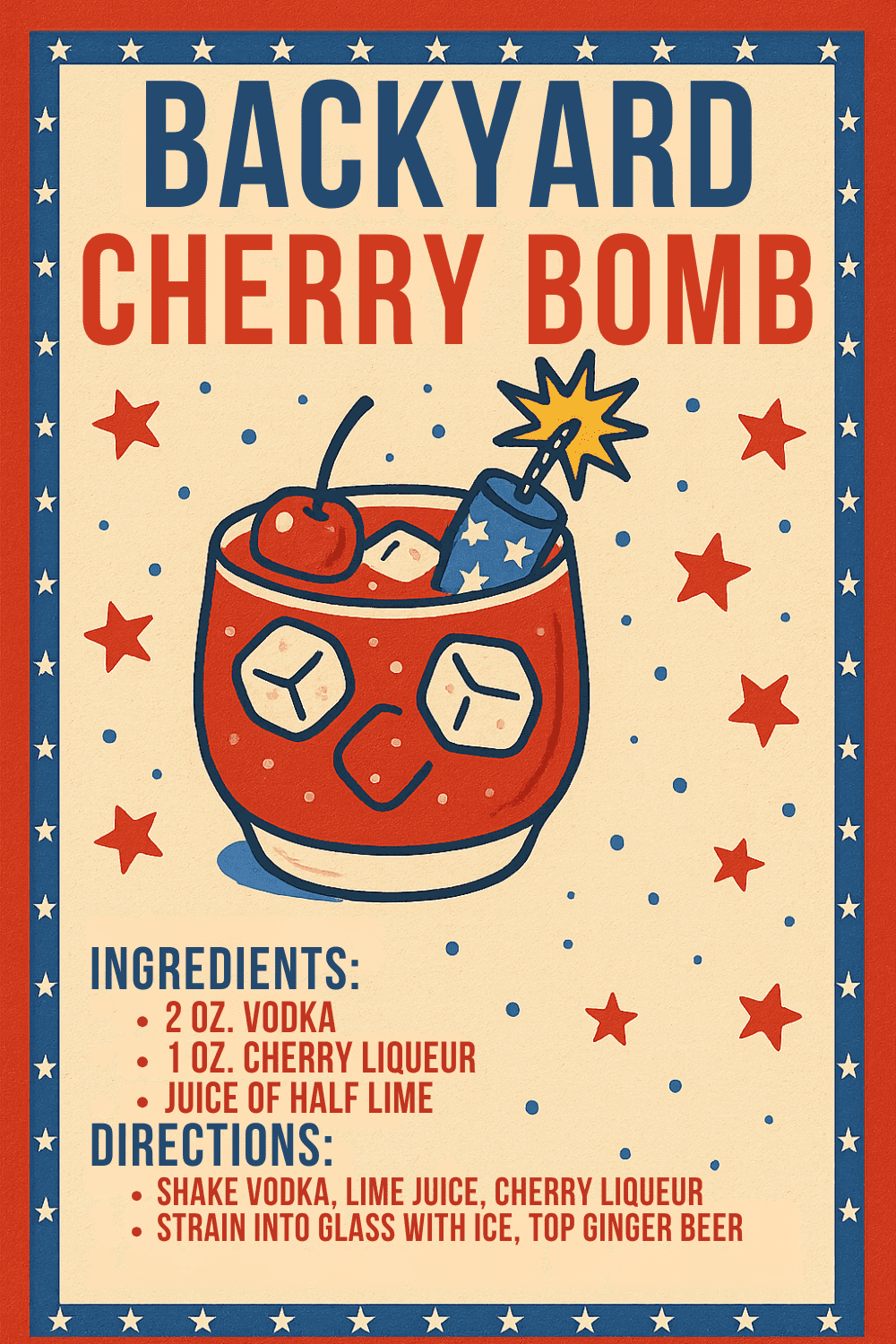 Cherry bomb cocktail with vodka, cherry liqueur, and lime juice in a glass.