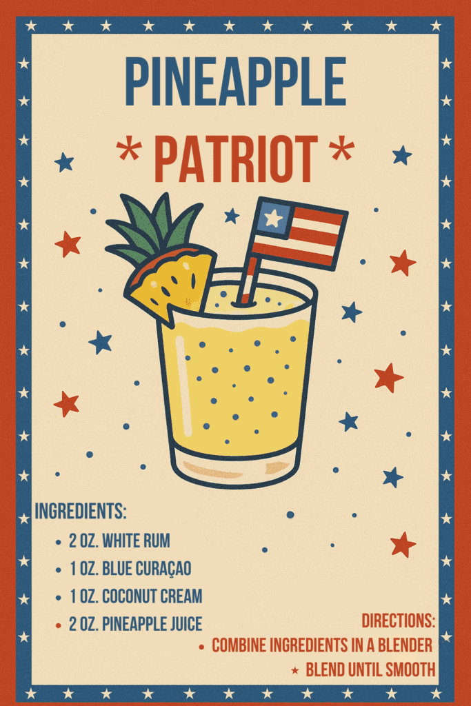 Refreshing pineapple cocktail with rum and patriotic flair. Perfect for 4th of July celebrations.