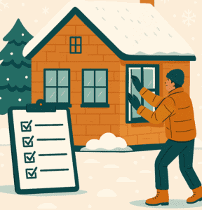 Person sealing window to weatherproof home during winter.