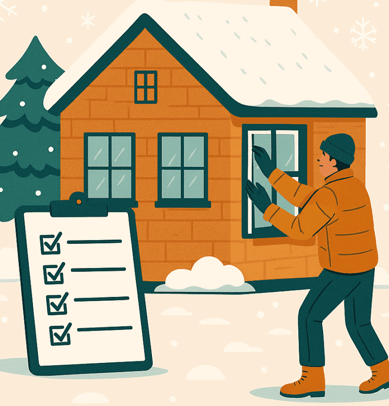 Person sealing window to weatherproof home during winter.
