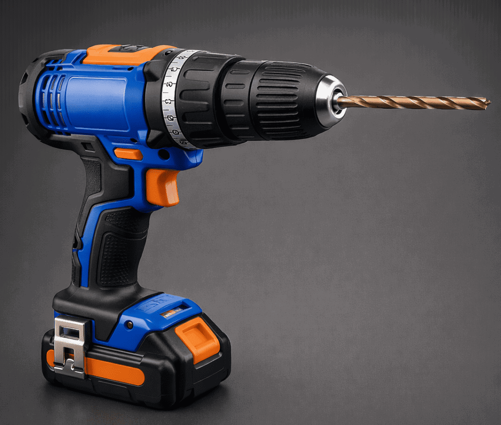 Cordless power drill with drill bit, ideal for home DIY projects.