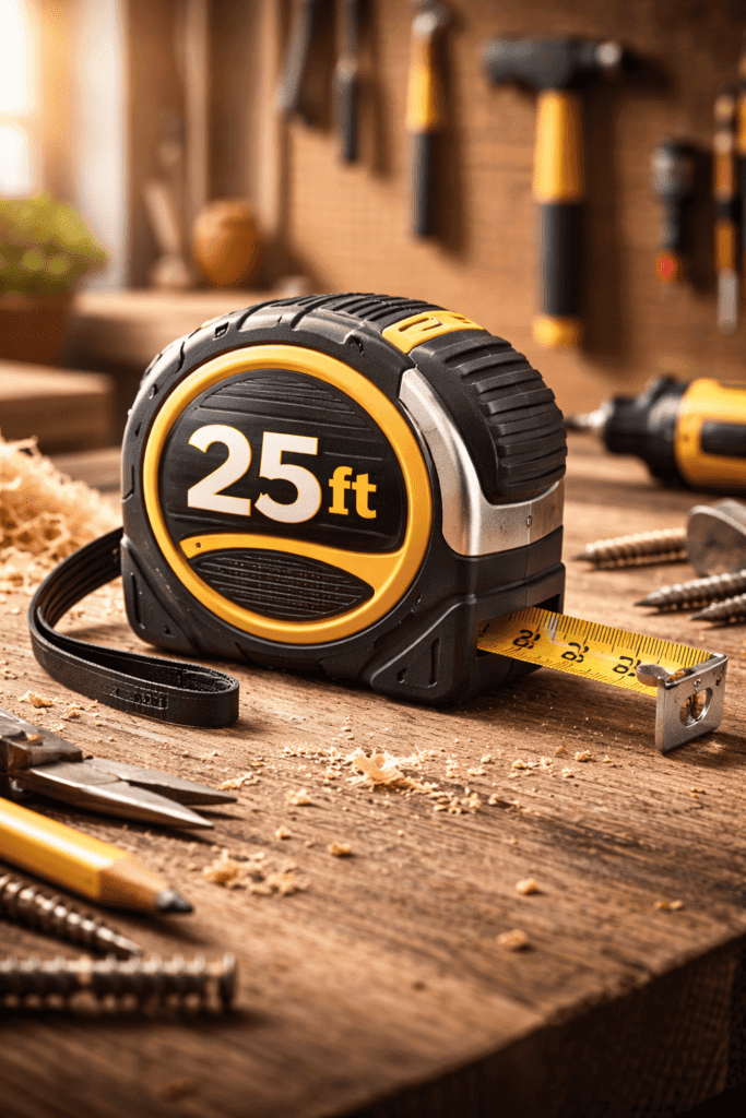 Reliable 25ft tape measure ideal for accurate measurements in DIY and professional home repairs.