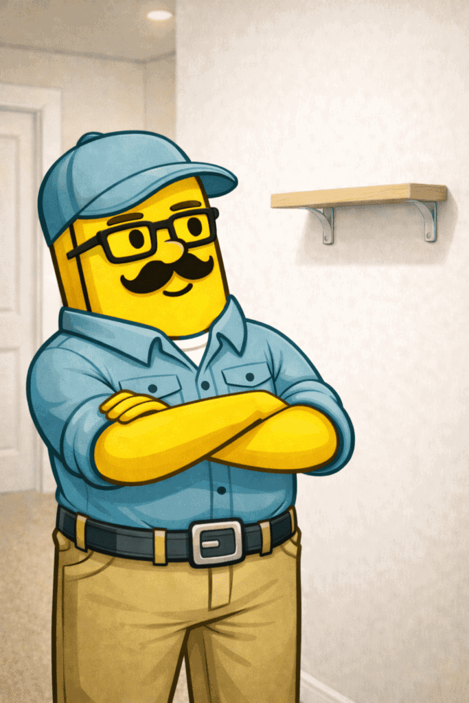 Lego handyman character with cap and mustache in a home setting.