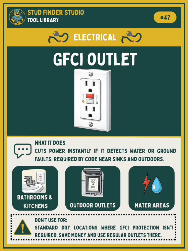 GFCI electrical outlet for safety in tool library and outdoor areas.