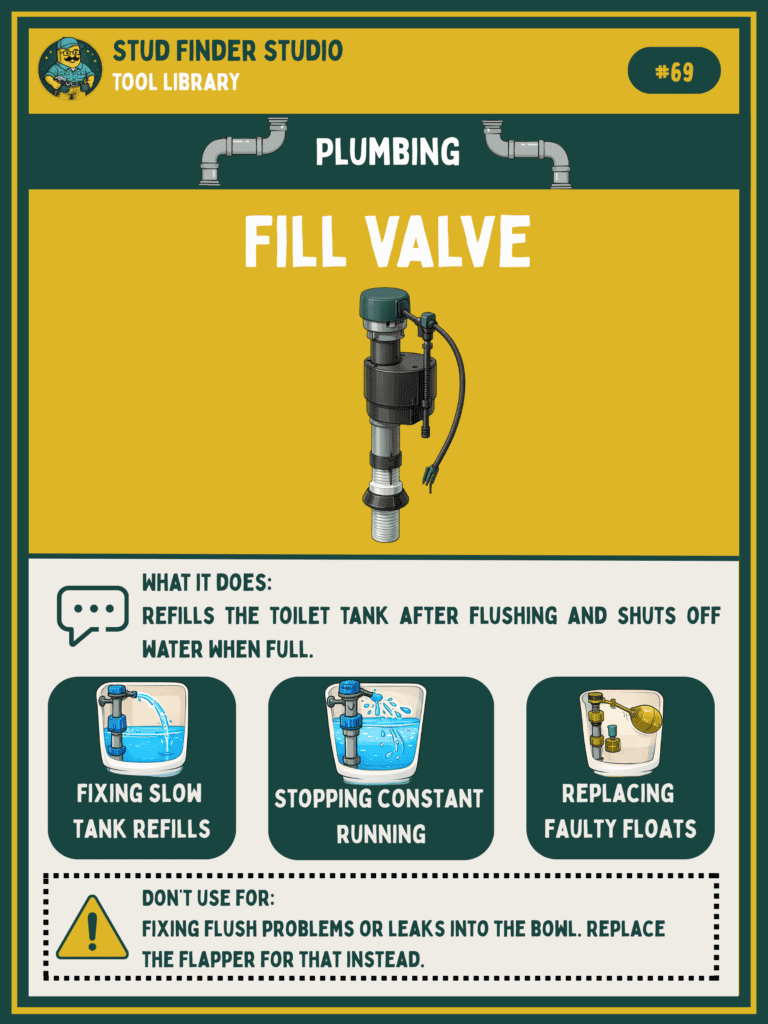 Fill Valve for Toilet Tank - Refills and shuts off water after flushing.