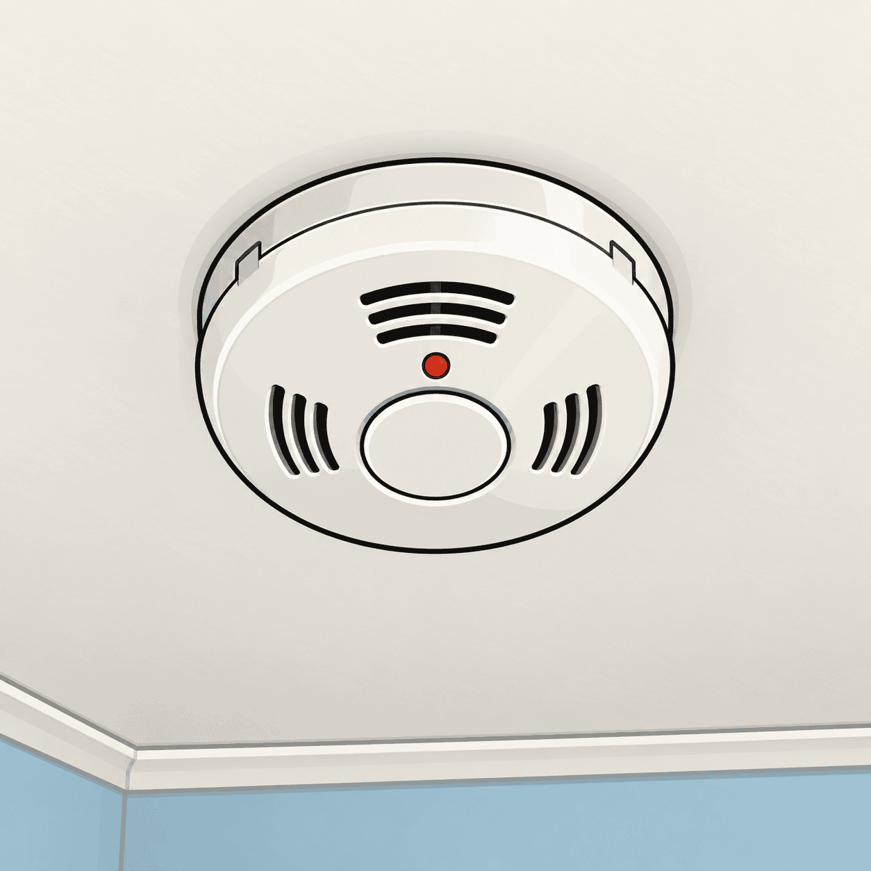 Close up of a ceiling mounted smoke detector
